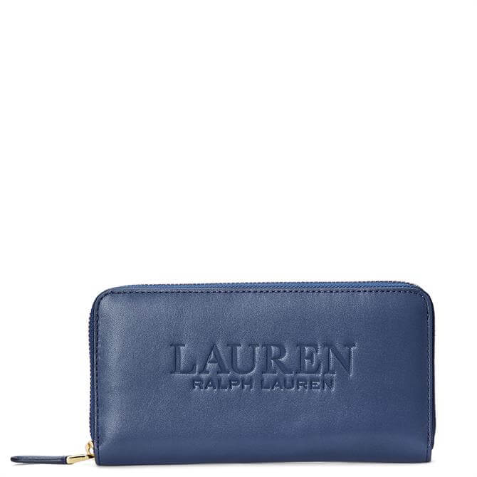 Lauren Ralph Lauren Denim Blue Logo Leather Continental Wallet